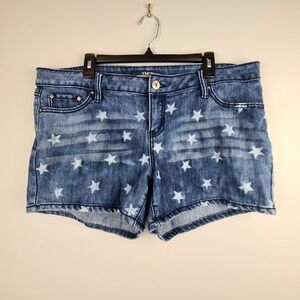 YMI Women Blue Star Print Denim Shorts Size 18 Mid Rise Stretch Cut Off American